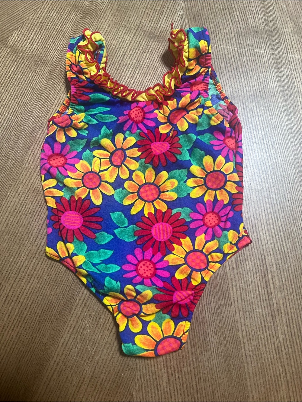 Jeanjer vibrant girls 2T one piece boutique swimsuit with ruffles sunflowers